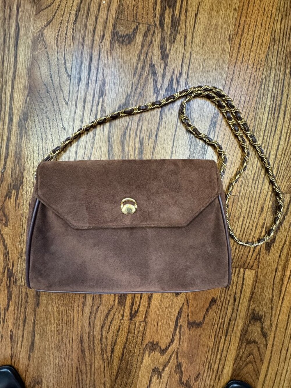Vintage Amanda Smith Chocolate Brown Genuine Suede Chain Shoulder Bag 90s